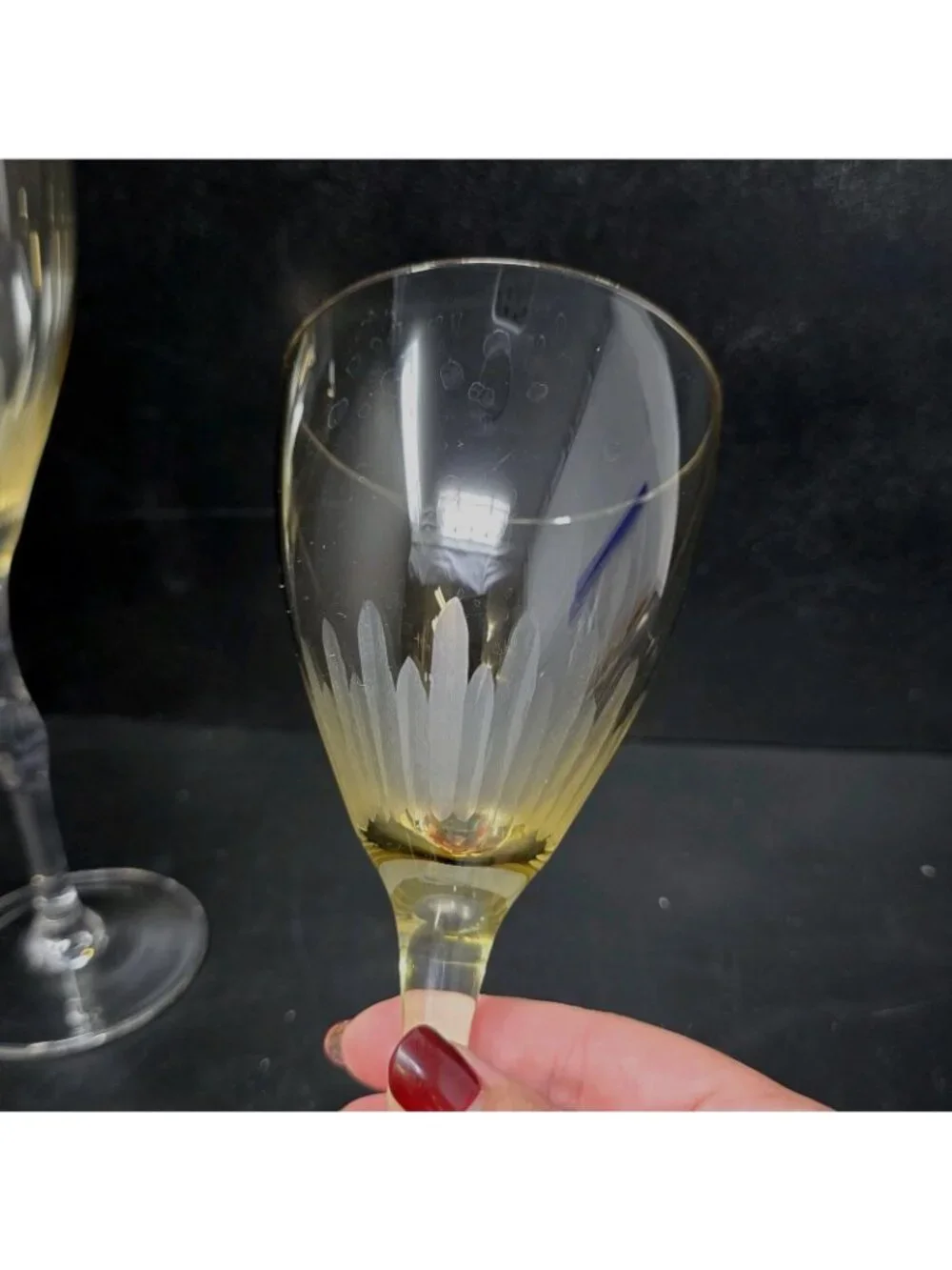 Vtg Pottery Barn French Cut Crystal Yellow Glasses Wine Cocktail 10oz. France